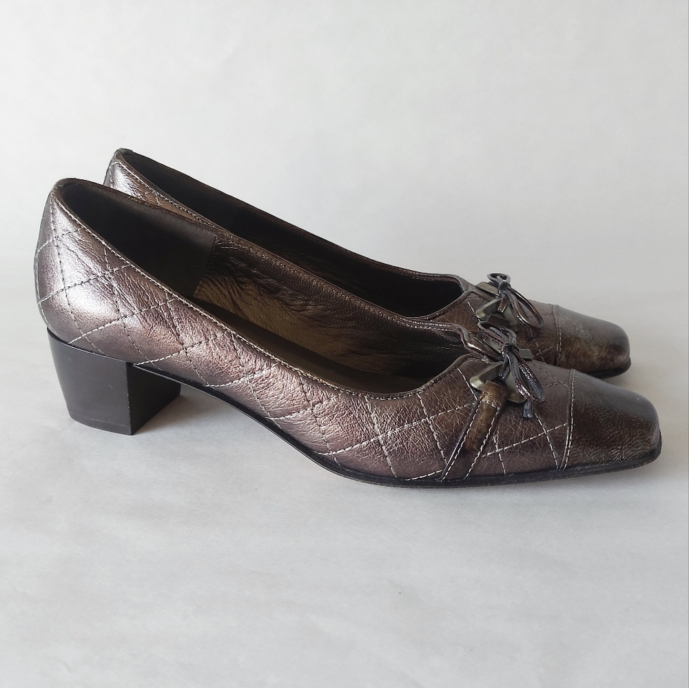 Roberto Capucci Shoes Women Size 8 Bronze Gold Low Heel Bow Tie Comfort Slip-on - Picture 4 of 13